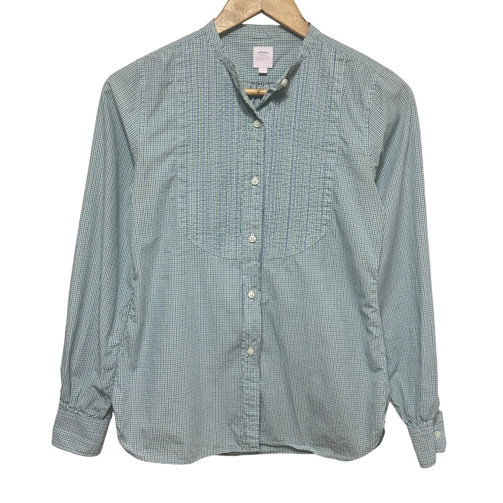 Ann Mashburn Pintuck Button Down Shirt Womens XS Check Bib‎ Front Preppy Cotton